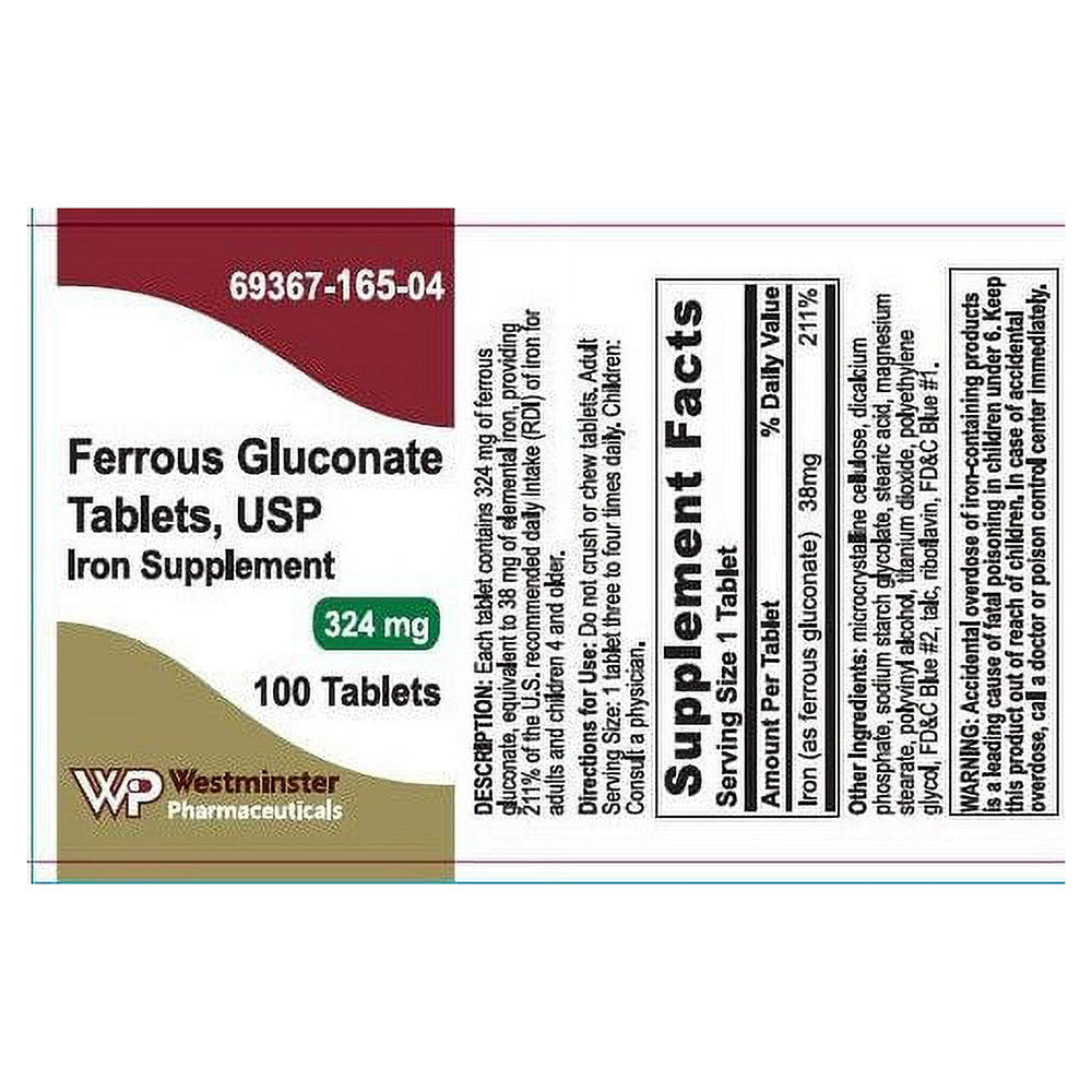 Westminster Ferrous Gluconate Usp Iron Supplement Tablets, 100 Ea