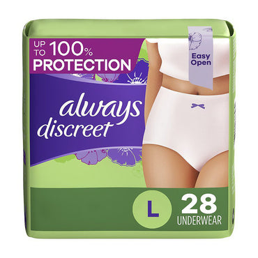 Always Discreet Adult Incontinence And Postpartum Underwear For Women Twin Pck, Large, 28 Ea