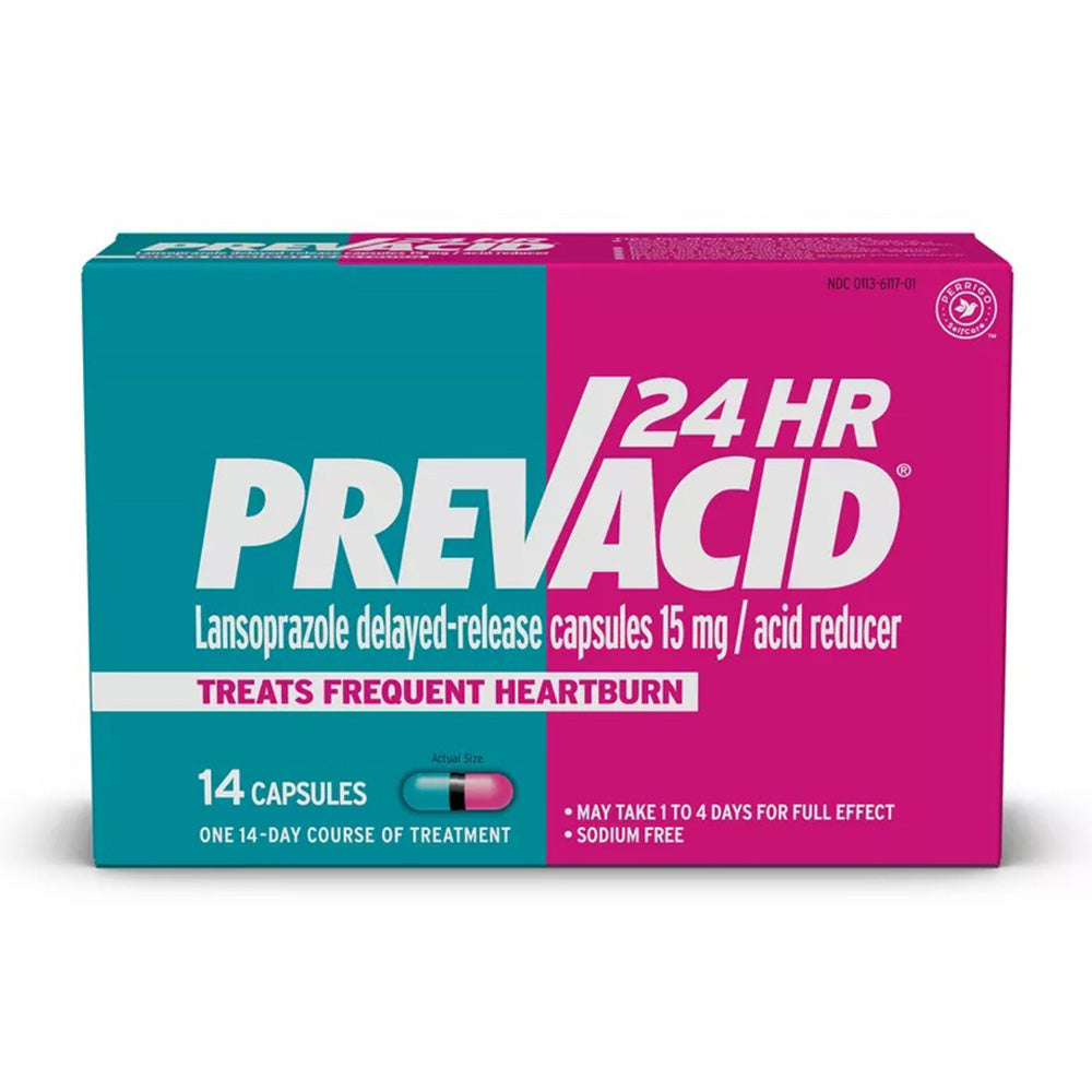 Prevacid 24 Hr Lansoprazole Acid Reducer Delayed Release 15mg Capsules for Heartburn 14Ea
