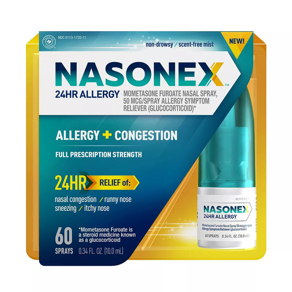 Nasonex 24Hr Allergy Nasal Spray for Allergy and Congestion Relief 0.34Oz (10ml)