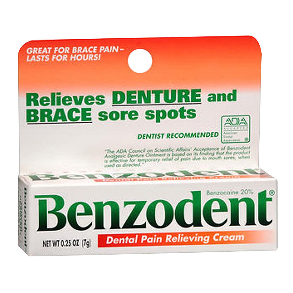 Benzodent Denture Pain Relieving Cream for Braces, 0.25 Oz