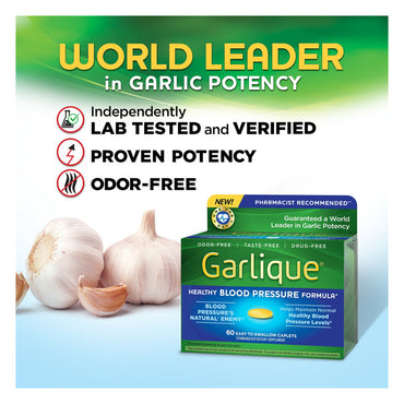 Garlique Healthy Blood Pressure Supplement, Odor Free Garlic 1800 mcg Allicin, 60 Ct