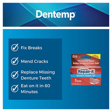 Dentemp Repair It Advanced Formula Denture Repair Kit, Repairs, 3 Ea