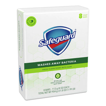 Safeguard Deodorant Bar Soap, White with Aloe, 4 Oz, 8 Ea