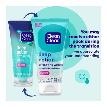 Clean And Clear Deep Action Exfoliating Cleansers, Oil-Free - 5 Oz