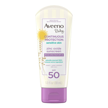 Aveeno Baby Continuous Protection Sensitive Broad Spectrum Skin Lotion Sunscreen SPF 50, 3 oz