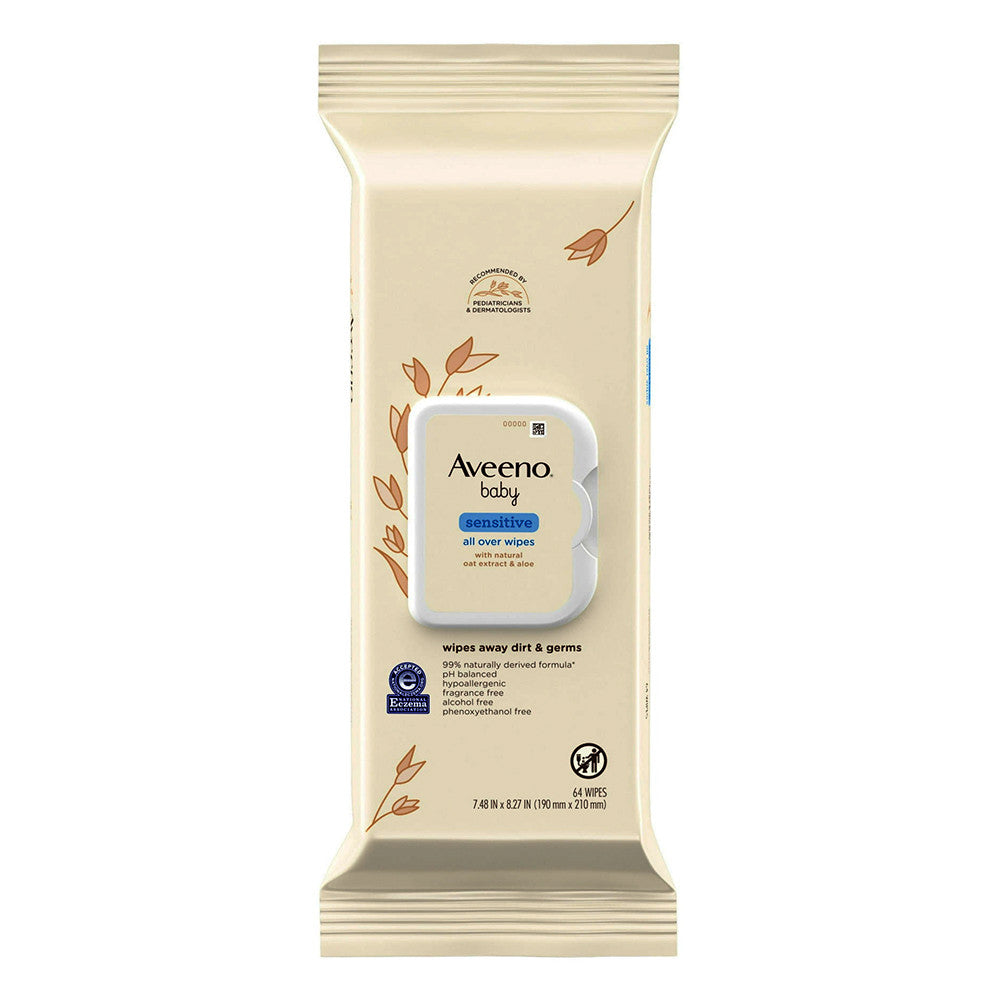 Aveeno Baby Sensitive All Over Wipes, Paraben and Fragrance Free, 64 Ea