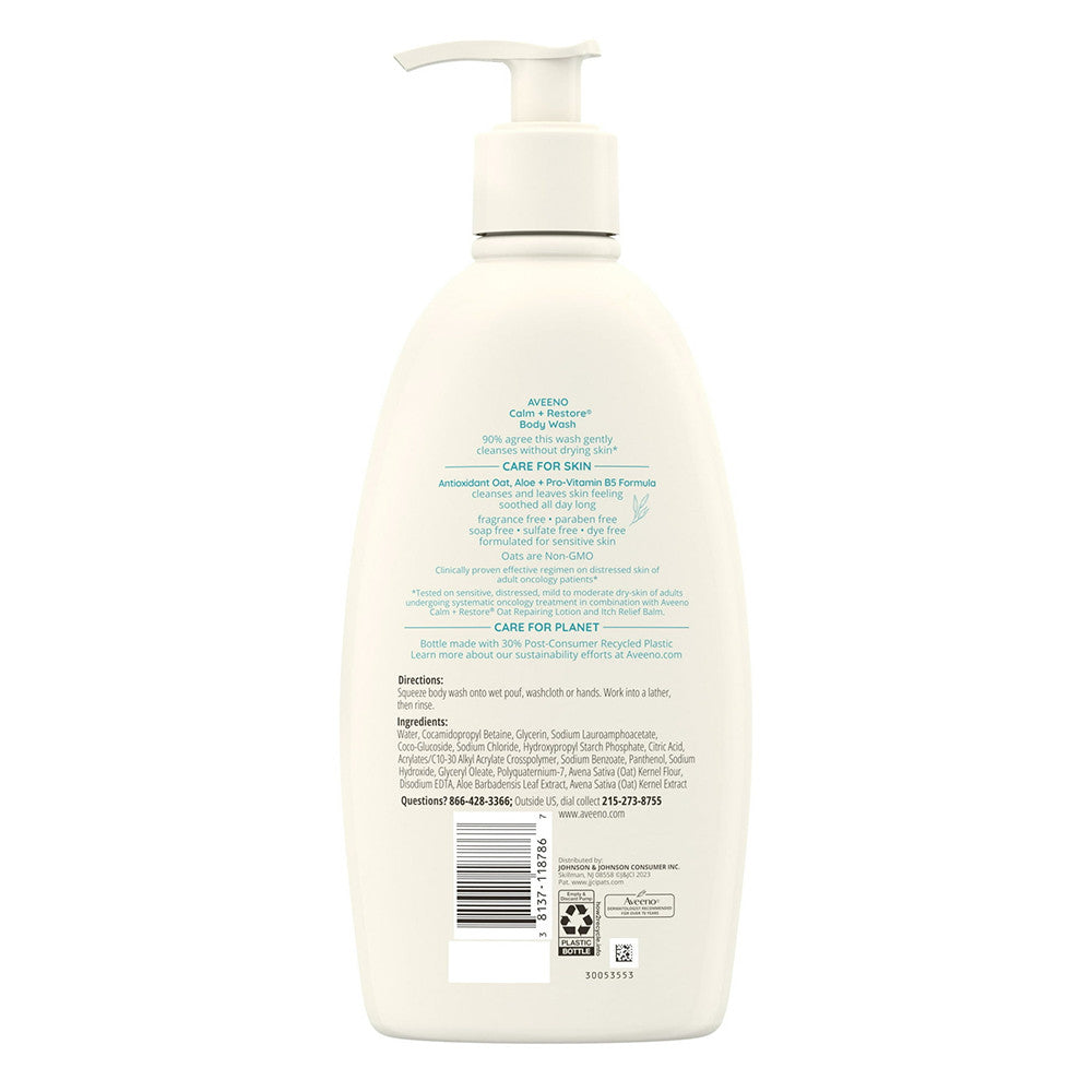 Aveeno Calm Restore Daily Skin Therapy Body Wash, Fragrance Free, for Sensitive Skin, 18 Oz
