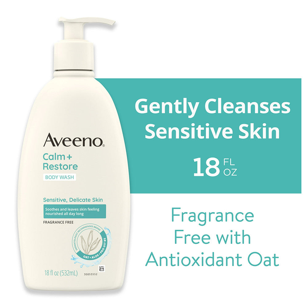 Aveeno Calm Restore Daily Skin Therapy Body Wash, Fragrance Free, for Sensitive Skin, 18 Oz