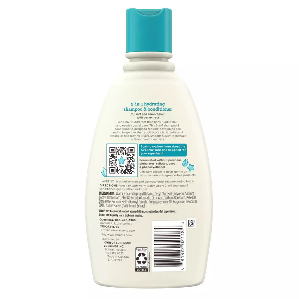 Aveeno Kids 2-in-1 Hydrating Shampoo & Conditioner, Conditions and Detangles Kids Hair, 12 Oz