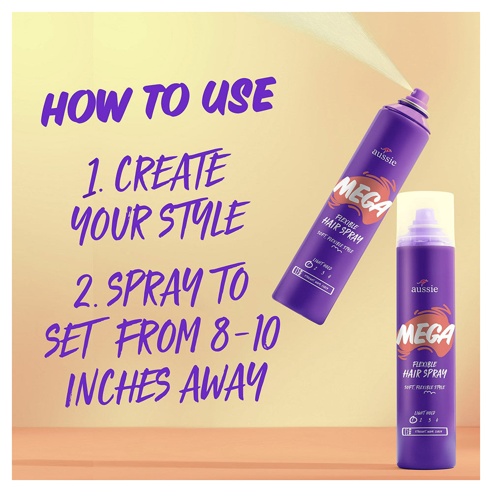 Aussie Mega Flexible Hair Spray for Curly Hair, Straight Hair and Wavy Hair, 10 Oz