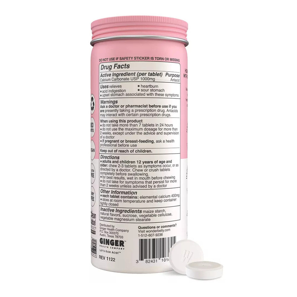 Wonderbelly Antacid 1000mg Chewable Heartburn Relief Tablets, Strawberry Milkshake, 60 Ea