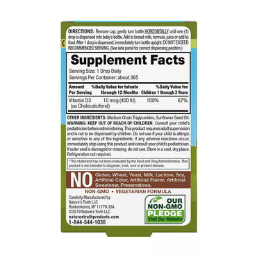 Natures Truth Vitamin D3 Baby Liquid Drops 400 IU, 0.31 Oz