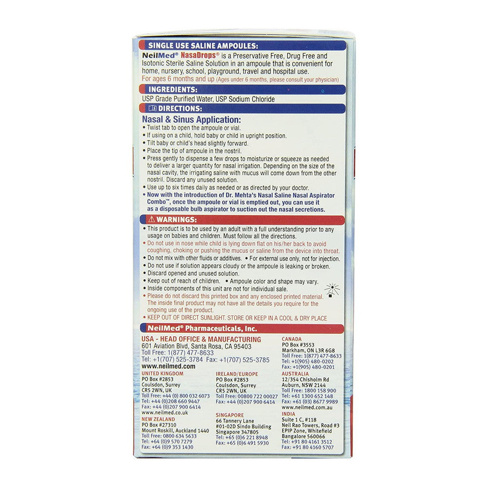 Neil Med Nasal Drops Saline Vials, 15 Single-Use Ampoules, 0.5 Oz