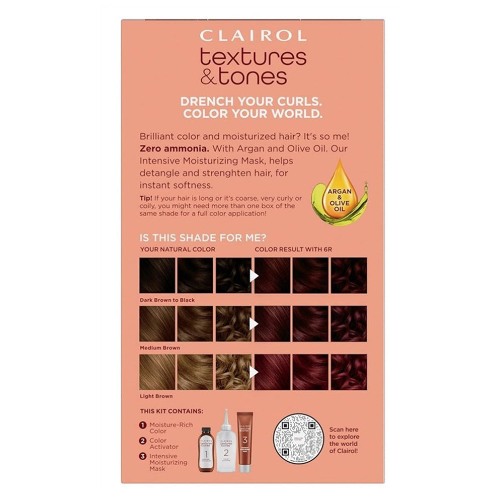 Clairol Textures & Tones Hair Color Kit, 6R Ruby Red 1Ea