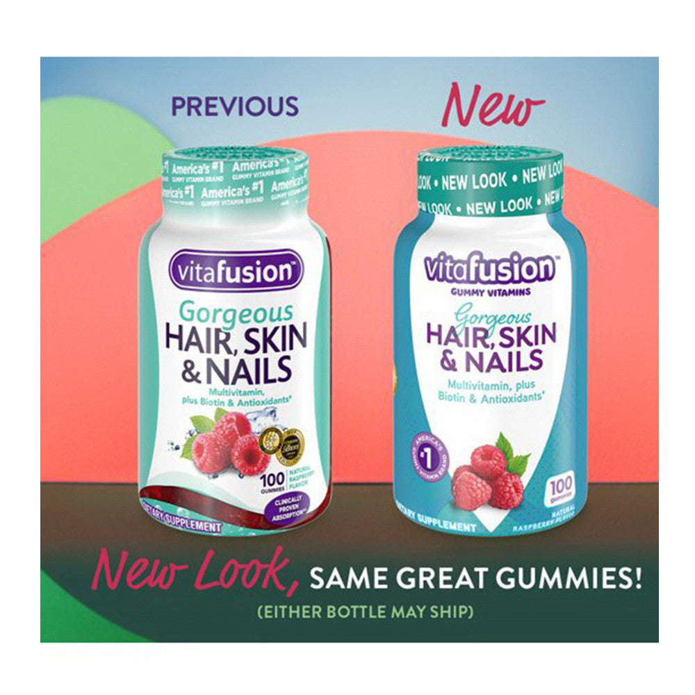 Vitafusion Hair Skin and Nail Multivitamin Gummies, Natural Raspberry, 100 ea