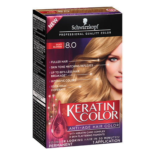 Schwarzkopf Keratin Anti-Age Permanent Hair Color Kit, 8.0, Silky Blonde