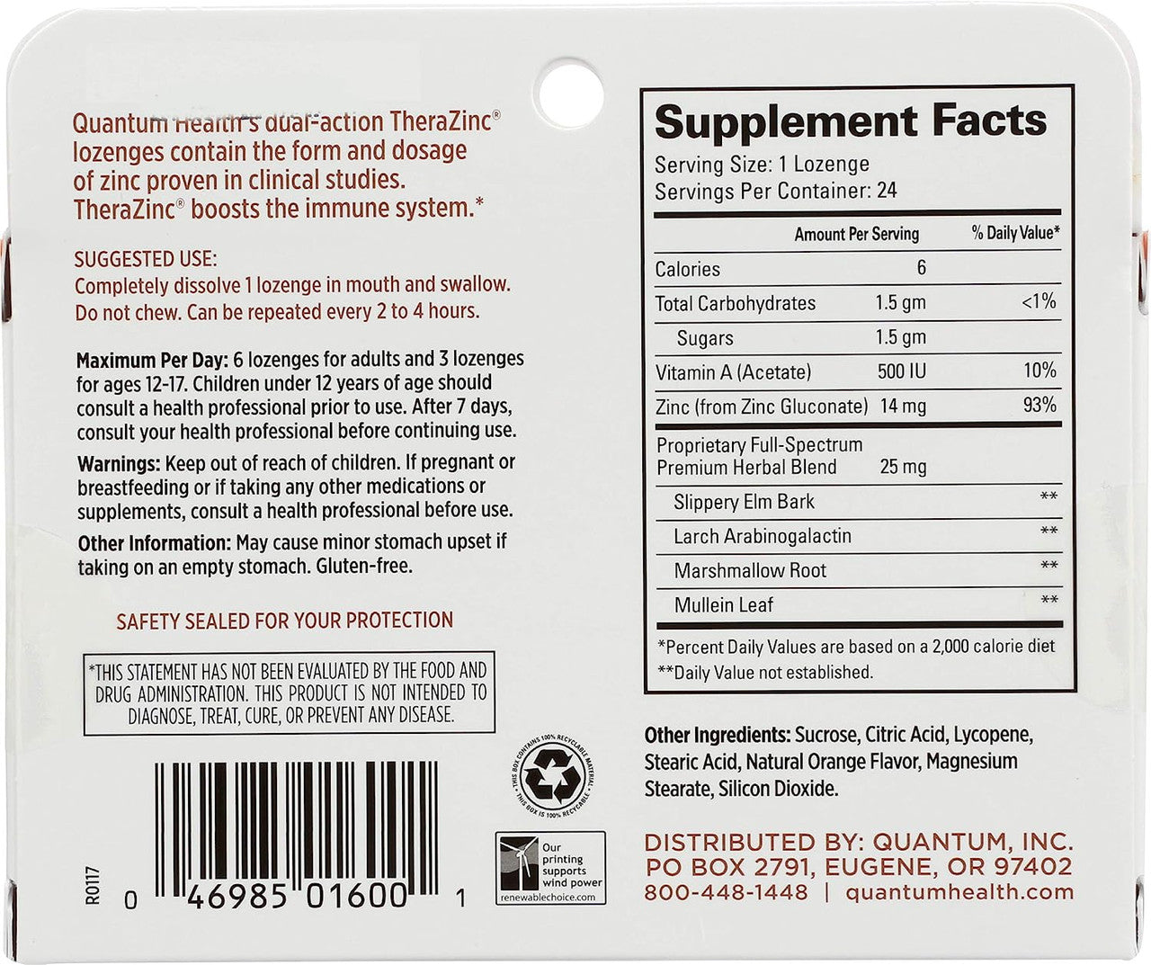 Thera Zinc Lozenges With Echinacea, Orange Flavor, Cold Season, 24 Ea