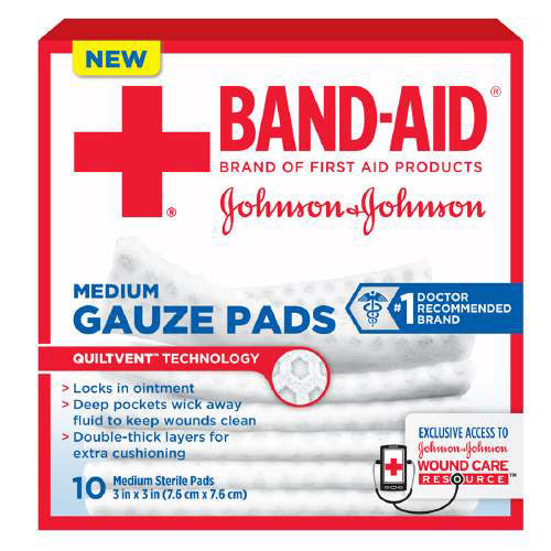 Band Aid First Aid Gauze Pads, Medium, 3 Inch X 3 Inch - 10 Ea