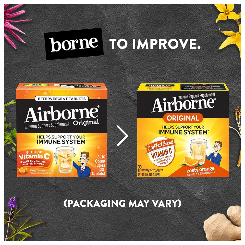Airborne Immune Essentials Tablets Zesty Orange Flavor with Vitamin C 30Ea