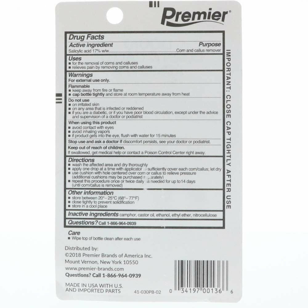 Premier Cornex Corn And Callus Remover Liquid, 0.5 Oz