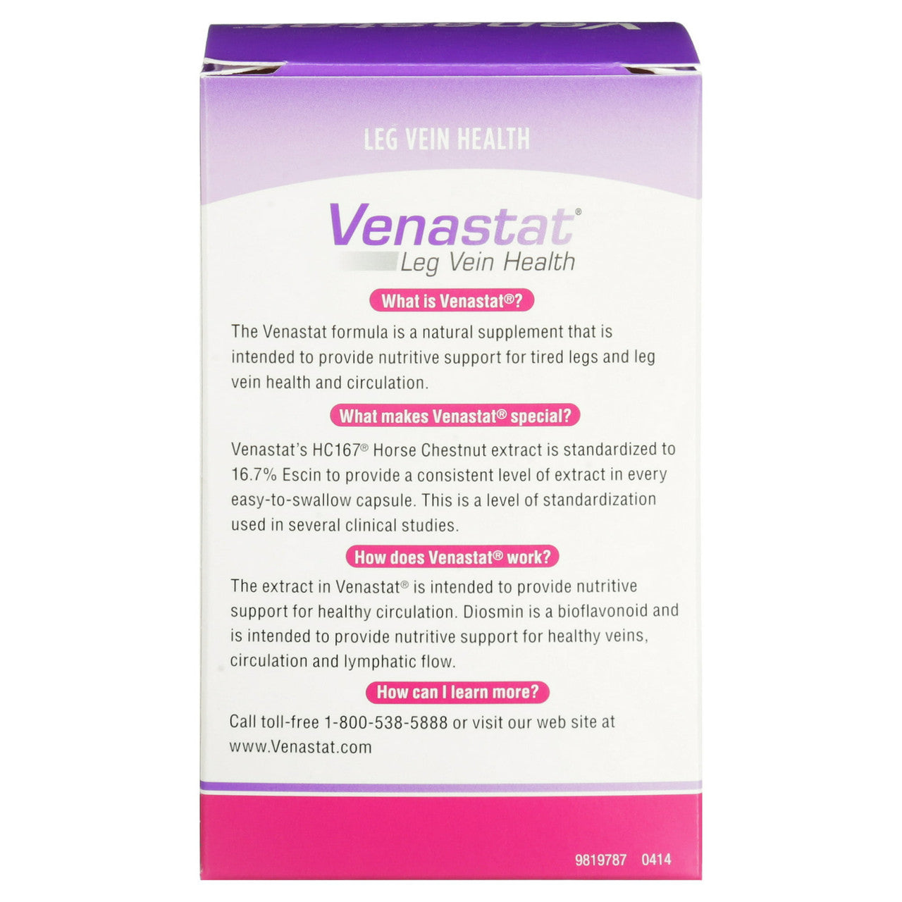 Venastat Capsules For Natural Leg Vein Health, 60 Capsules