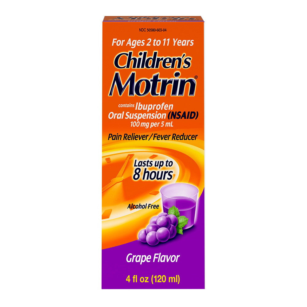 Motrin Children's Oral Suspension, Pain Relief, Ibuprofen, Grape Flavored, 4 Oz