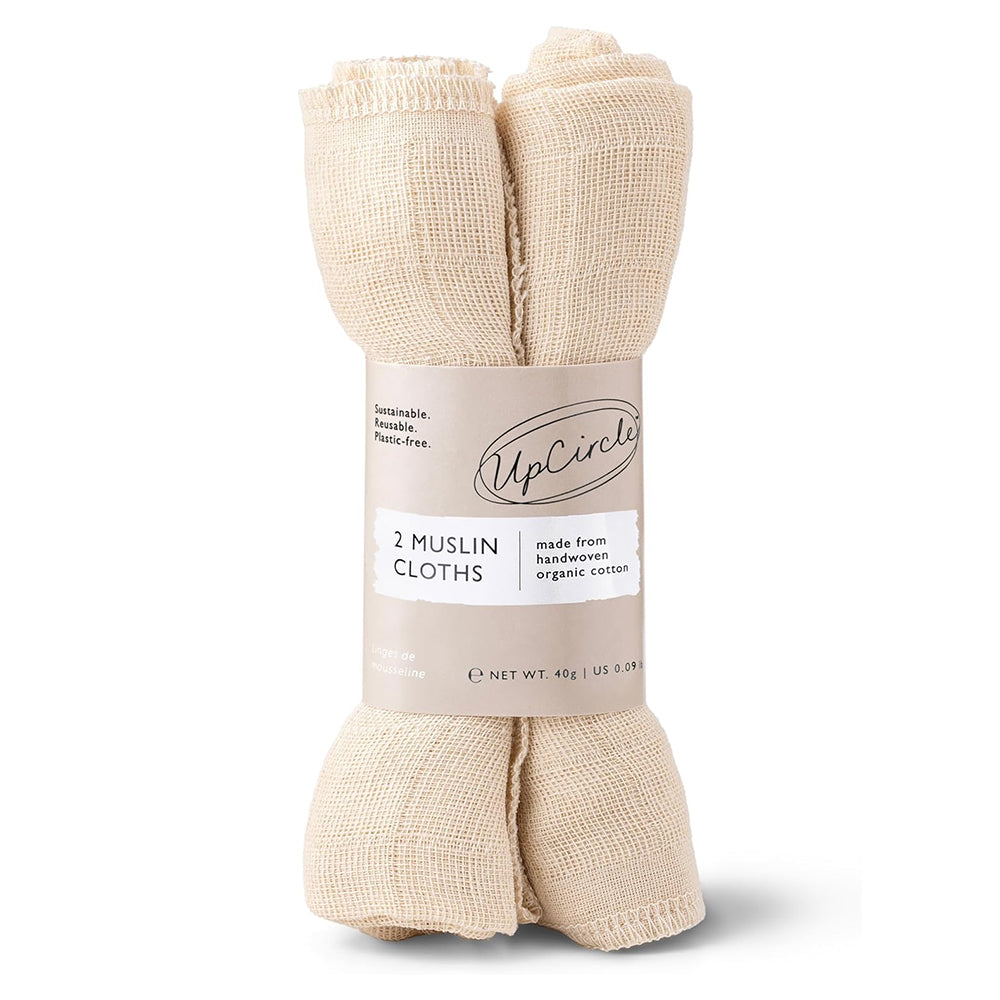 UpCircle Organic Muslin Cloths for Cleansing and Gentle Makeup and Mask Removal 0.09Lb (40g) 2Ea