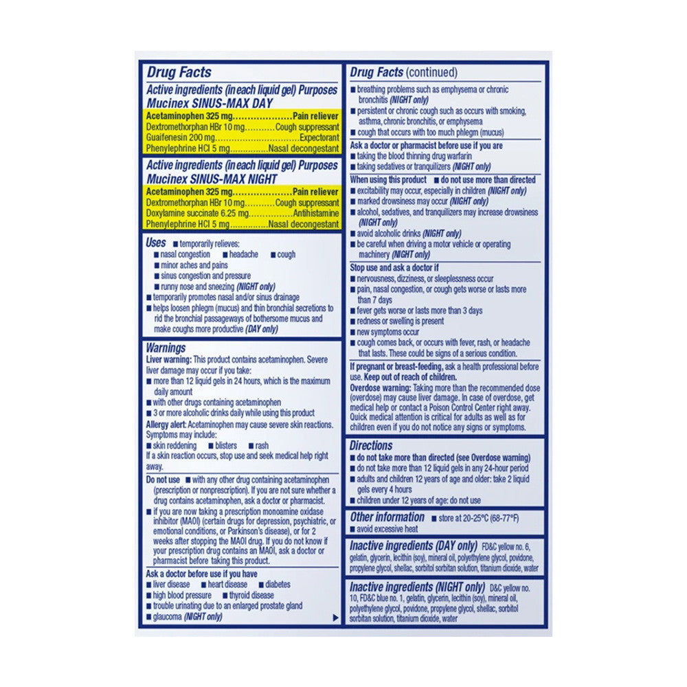 Mucinex Sinus-Max Maximum Strength Day and Night Liquid Gels, 24 Ea