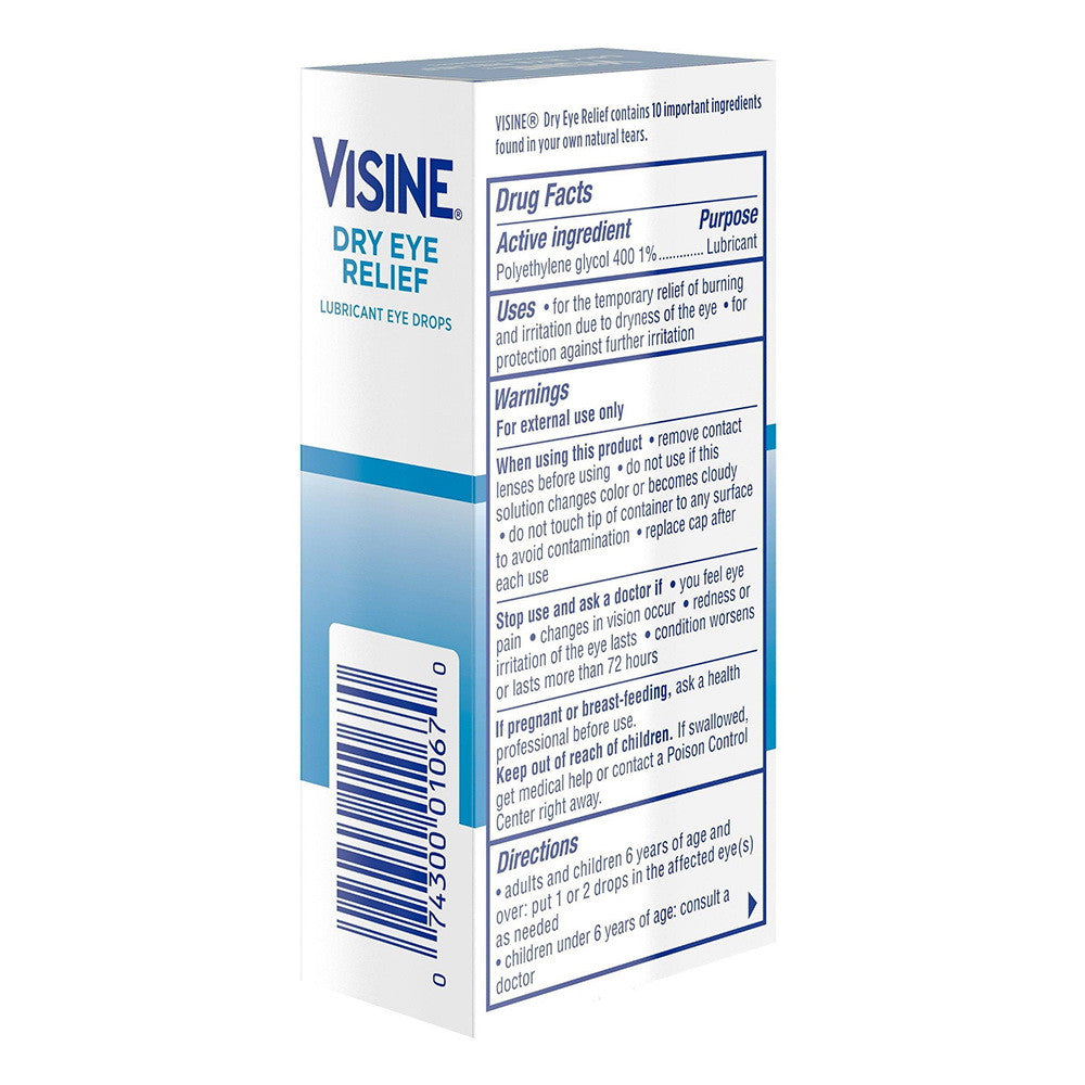 Visine Dry Eye Relief Lubricating Eye Drops, 0.5 Oz