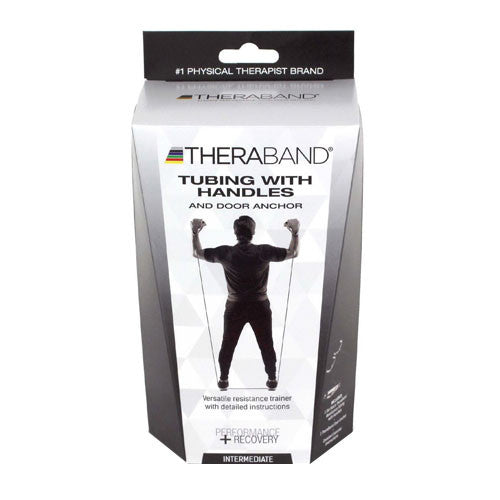 Theraband Tubing with Soft Handles and Door Anchor, Intermediate, Black, 1 Ea
