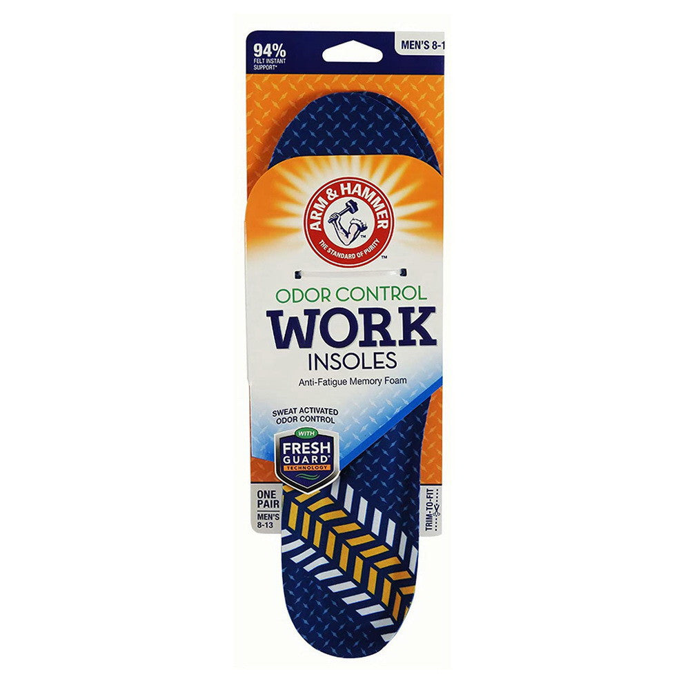 Arm & Hammer Memory Foam Work Insoles Men Size 8-13, 1 pair
