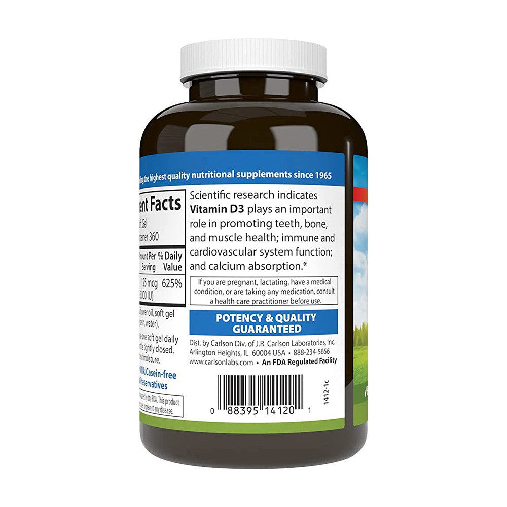Carlson Vitamin D3 5,000 IU Bone & Immune Health Soft Gels, 120 ea