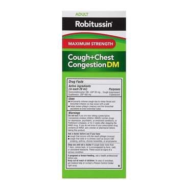 Robitussin Maximum Strength Cough + Chest Congestion DM Relief Liquid, Raspberry-Flavor, 8 oz