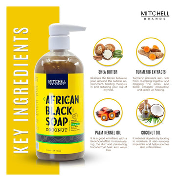 Mitchell Brands African Liquid Black Soap with Coconut, 16.9 Oz