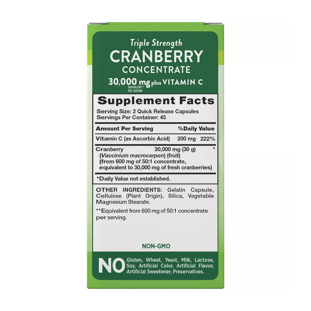 Natures Truth Cranberry Concentrate 30, 000 mg Plus Vitamin C Capsules, 90 Ea