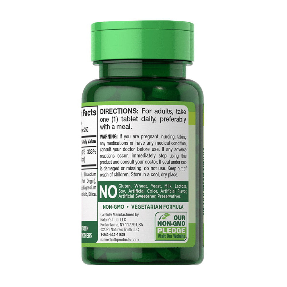 Natures Truth Folic Acid 800 Mcg Vitamin Supplement Tablets, 250 Ea