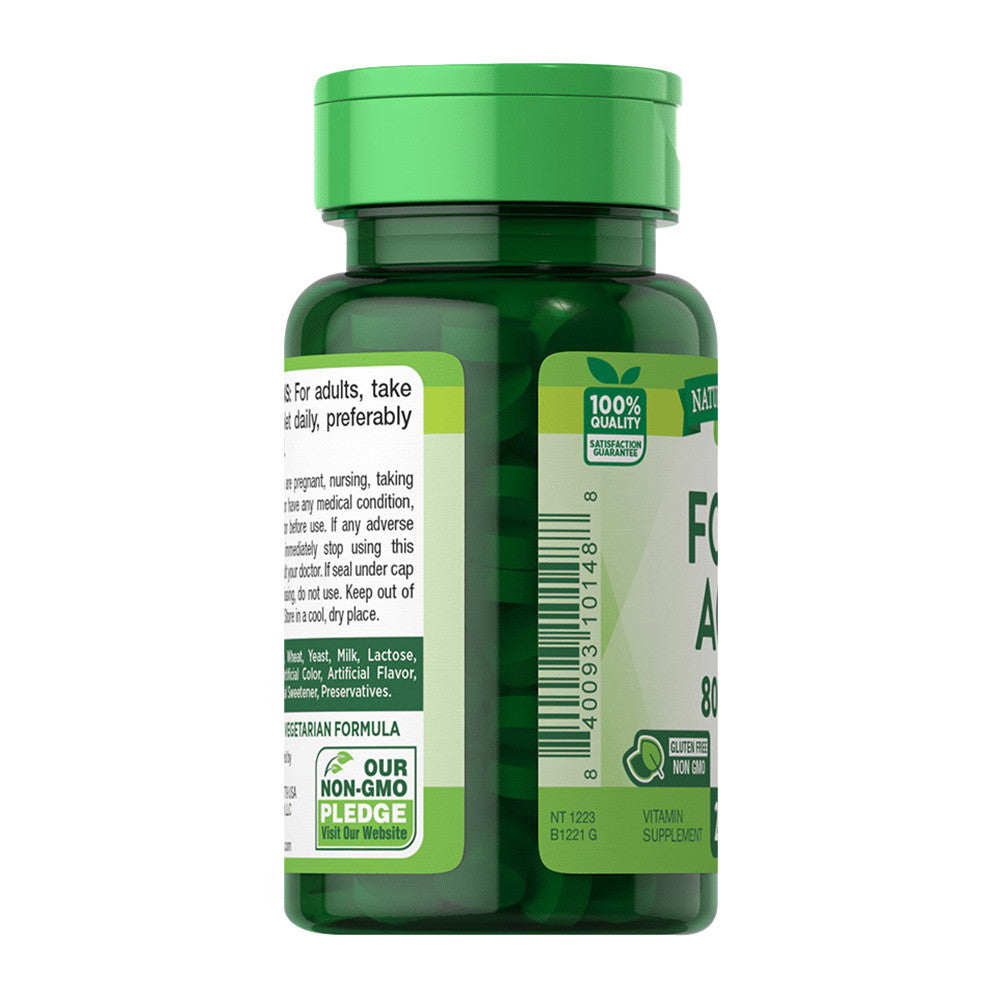 Natures Truth Folic Acid 800 Mcg Vitamin Supplement Tablets, 250 Ea