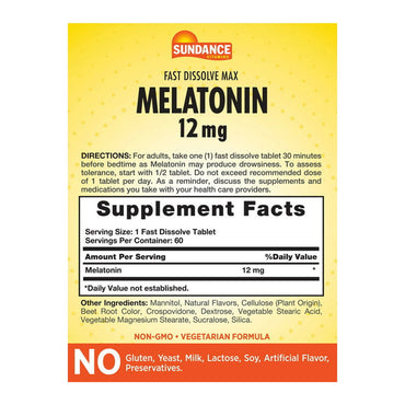 Sundance Melatonin Tablets, 12 mg, 60 Ct