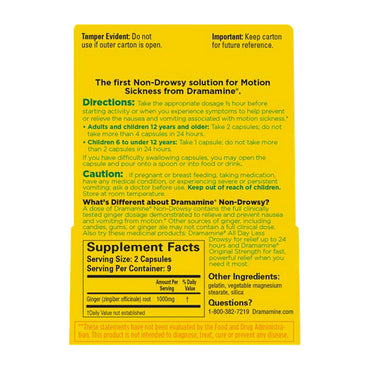 Dramamine Non-Drowsy Naturals With Natural Ginger Capsules, 18 Ea
