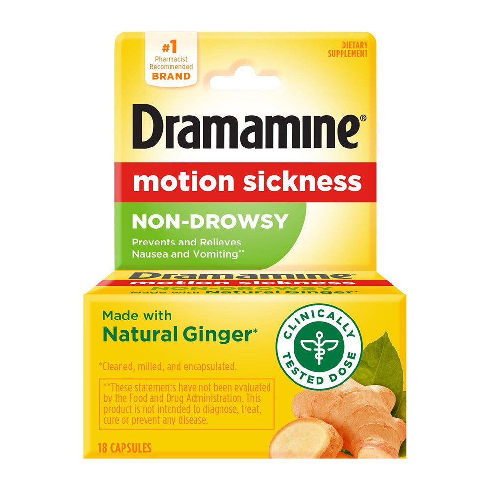 Dramamine Non-Drowsy Naturals With Natural Ginger Capsules, 18 Ea
