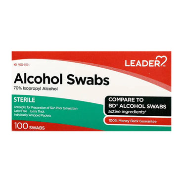 Leader Alcohol Swabs Sterile Individually Wrapped Packets Latex-Free, 100 Count