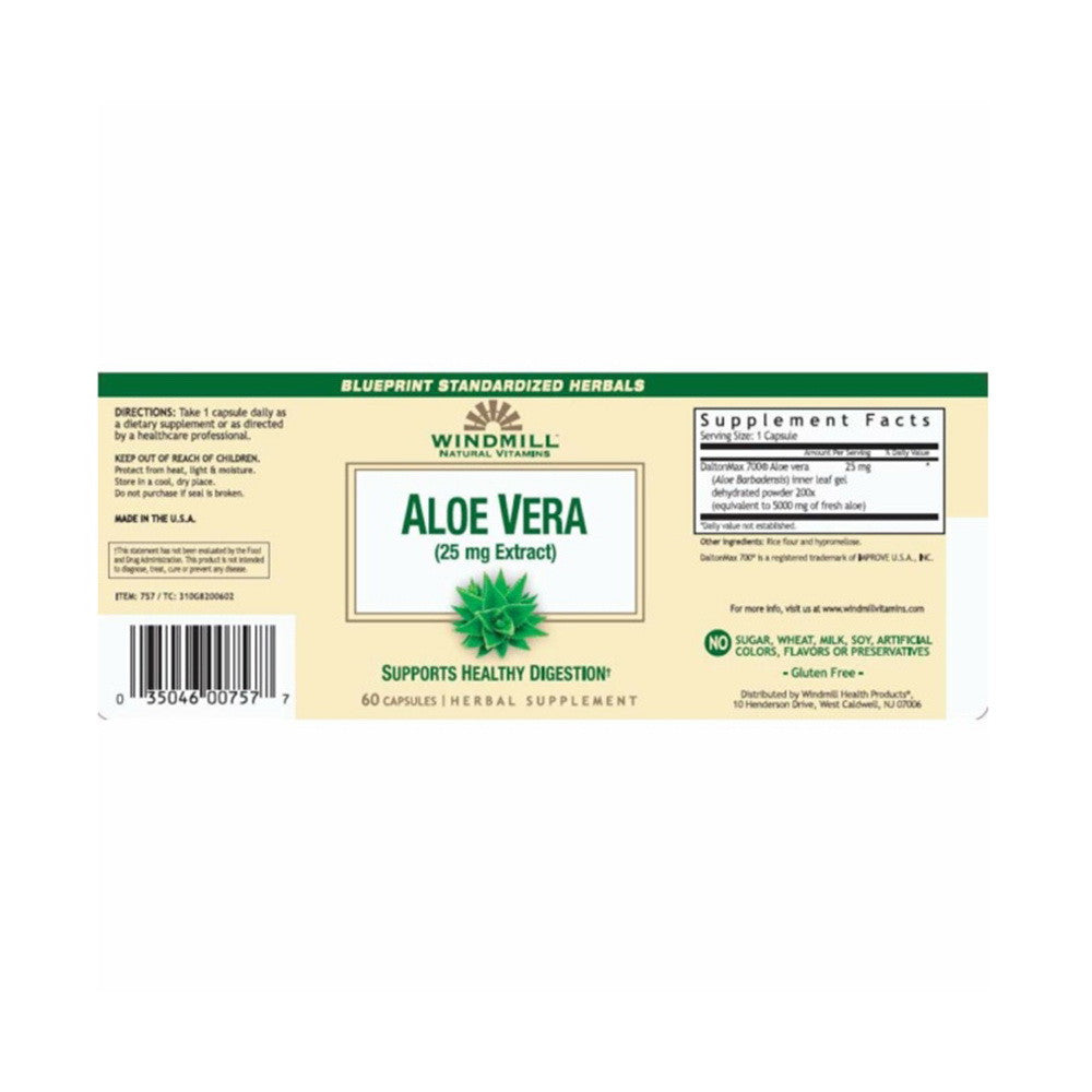 Windmill Natural Vitamins Aloe Vera 25 mg Herbal Supplement, 60 Ea