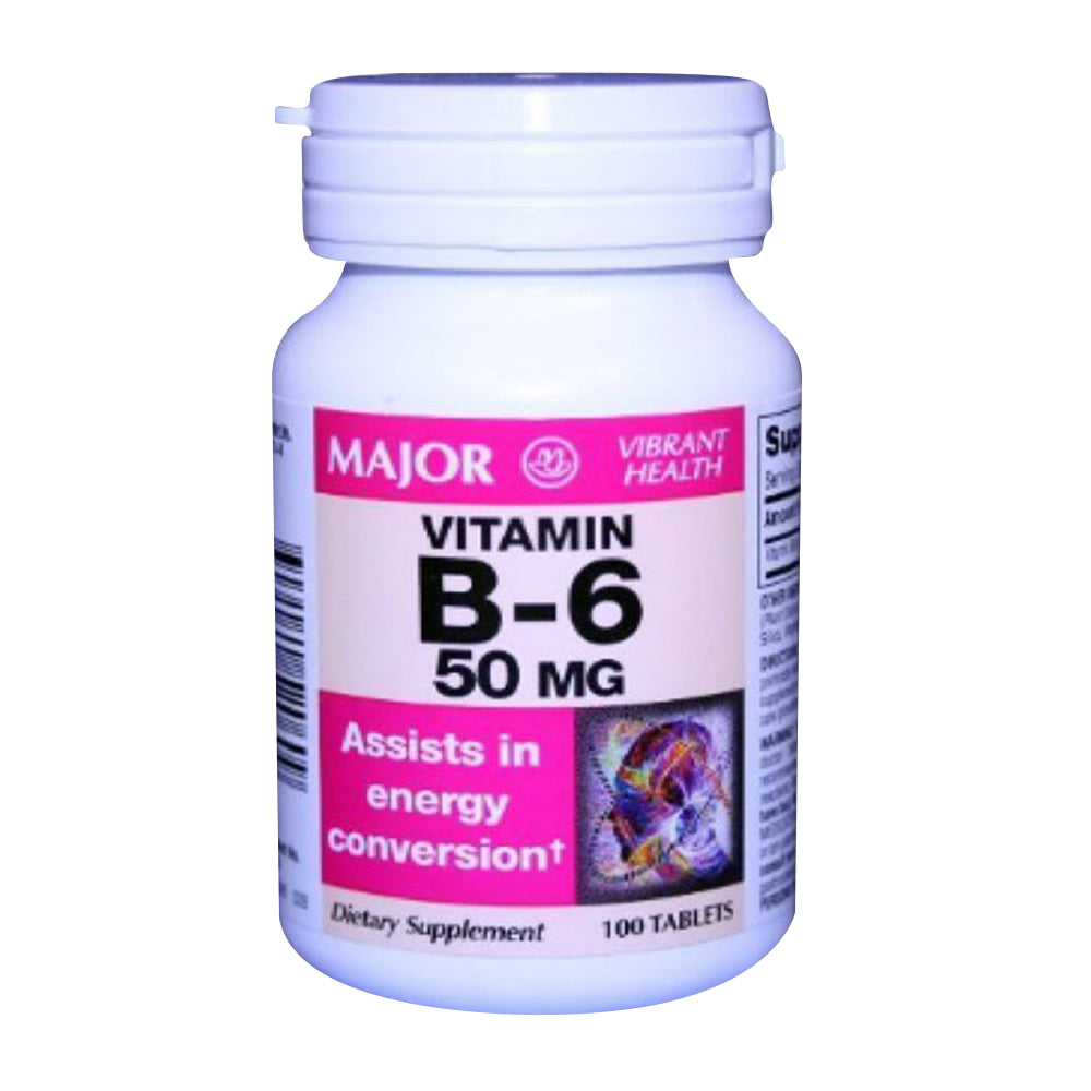Major Vitamin B-6 50 MG Tablets, 100 Ea