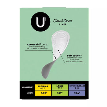 U by Kotex Clean and Secure Panty Liners, Light Absorbency Extra Coverage, 80 Ct