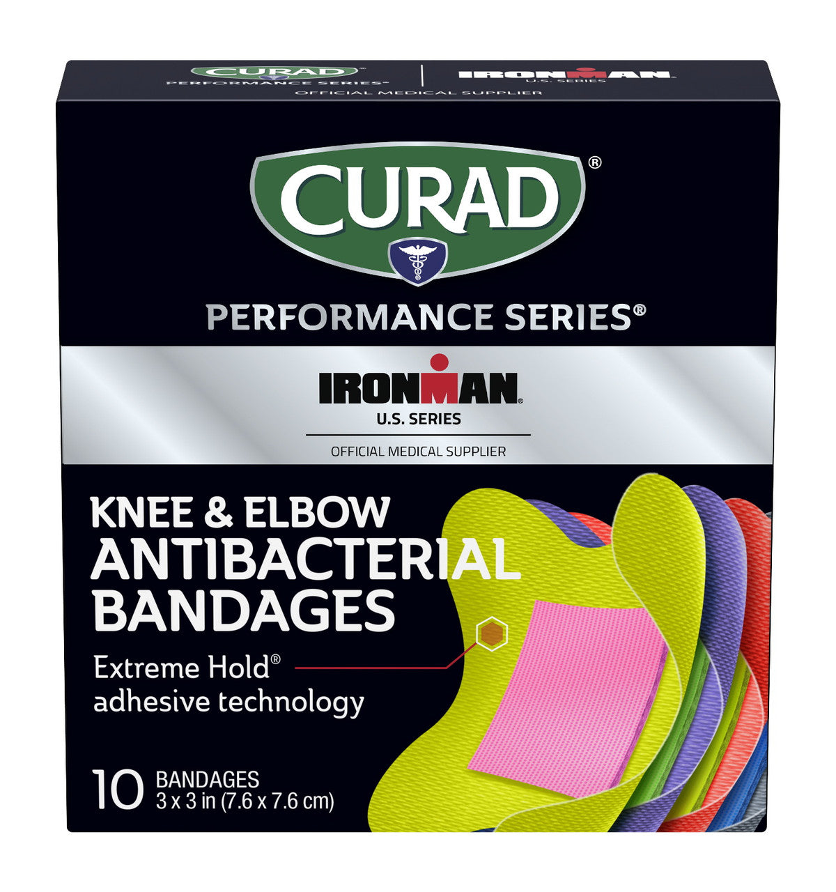 Curad Performance Series Knee and Elbow Anti Bacterial Bandages, 10 Ea
