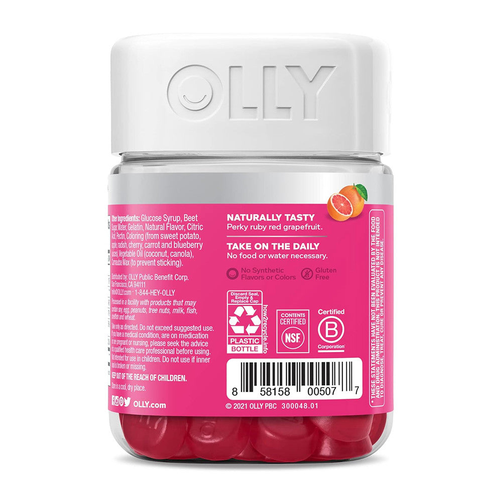 Olly Undeniable Beauty Gummies for Hair, Skin and Nails, Grapefruit Glam, 60 Ea