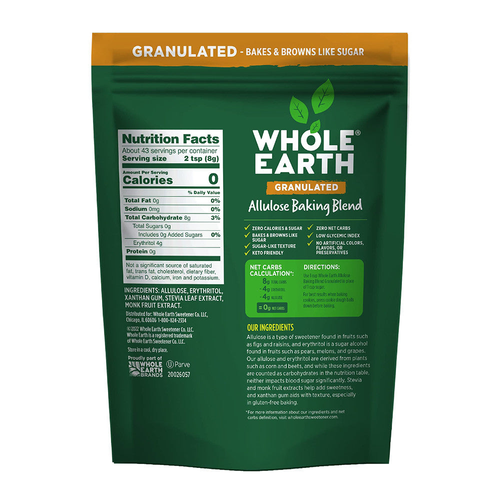 Whole Earth Erythritol and Allulose Baking Blend Sugar Alternative, Brown, 1 Ea