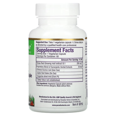 Paradise Herbs Panax Red Ginseng Vegetarian Capsules, 60 Ea