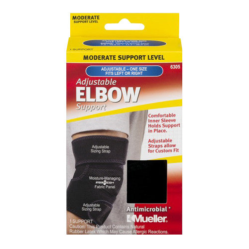Mueller Moderate Support Adjustable Antimicrobial Left or Right Elbow Support One Size, 1 Ea